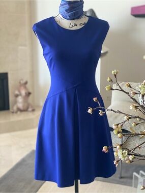 Vince Camuto Sleeveless Fit-and-Flare Dress in Cobalt Blue